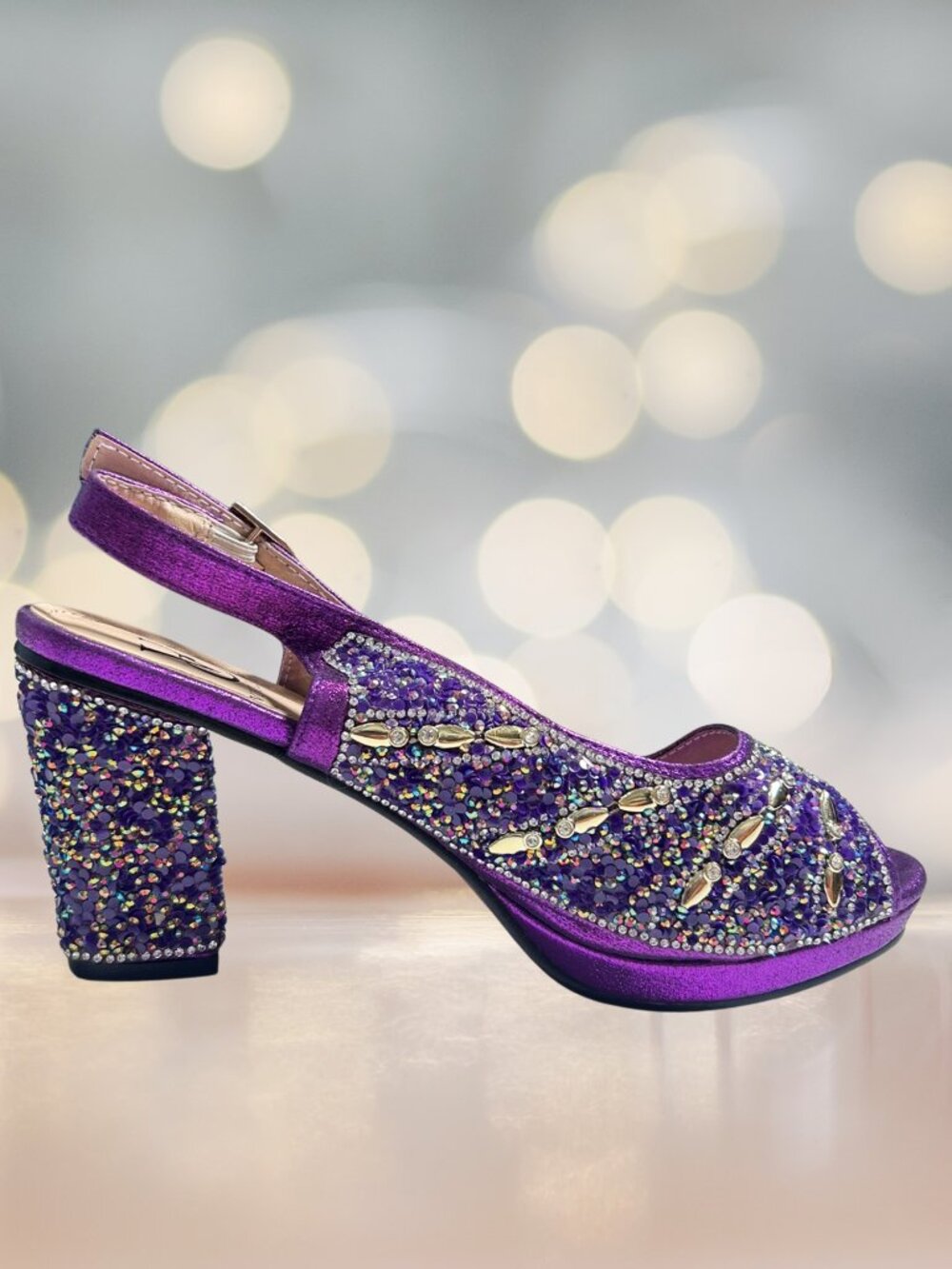 Vivi Chan Purple Rhinestone Slingback Heels EU 42 Mardi Gras (US 11-11.5)